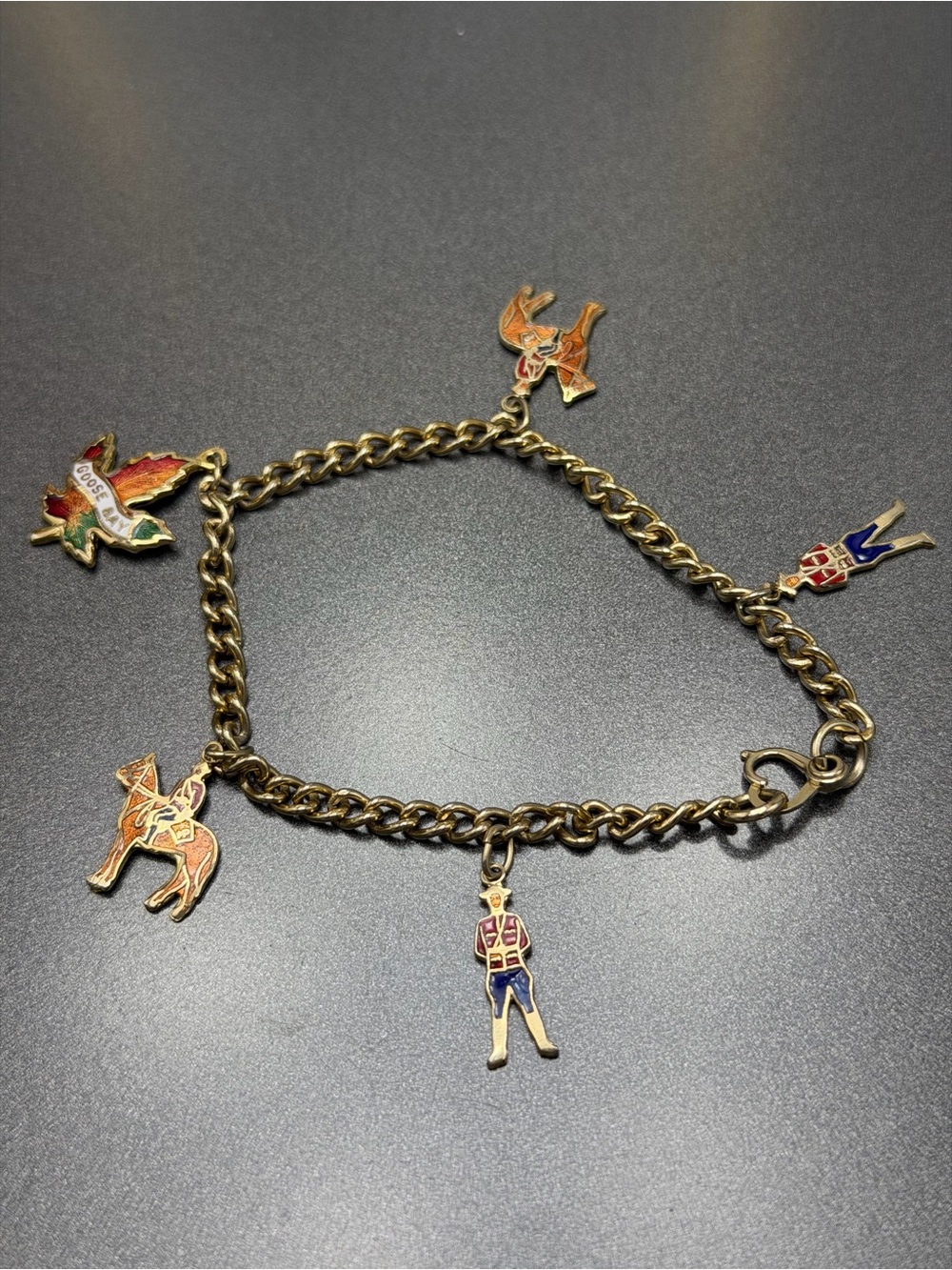 Vintage RCMP Canadian Charm Bracelet with Red & Blue Enamel Accents